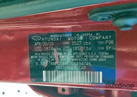 2013 Hyundai Accent Gls z USA, uszkodzony, nr VIN KMHCU4AE2DU494746